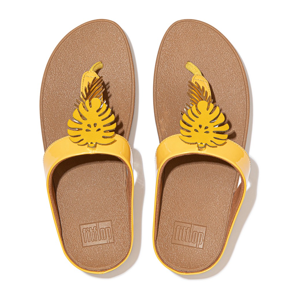 Fitflop Womens Sandals Yellow - Fino Jungle-leaf Patent - 89IJFHXMG